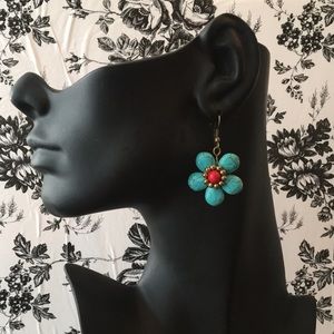 Genuine Turquoise Flower Earrings